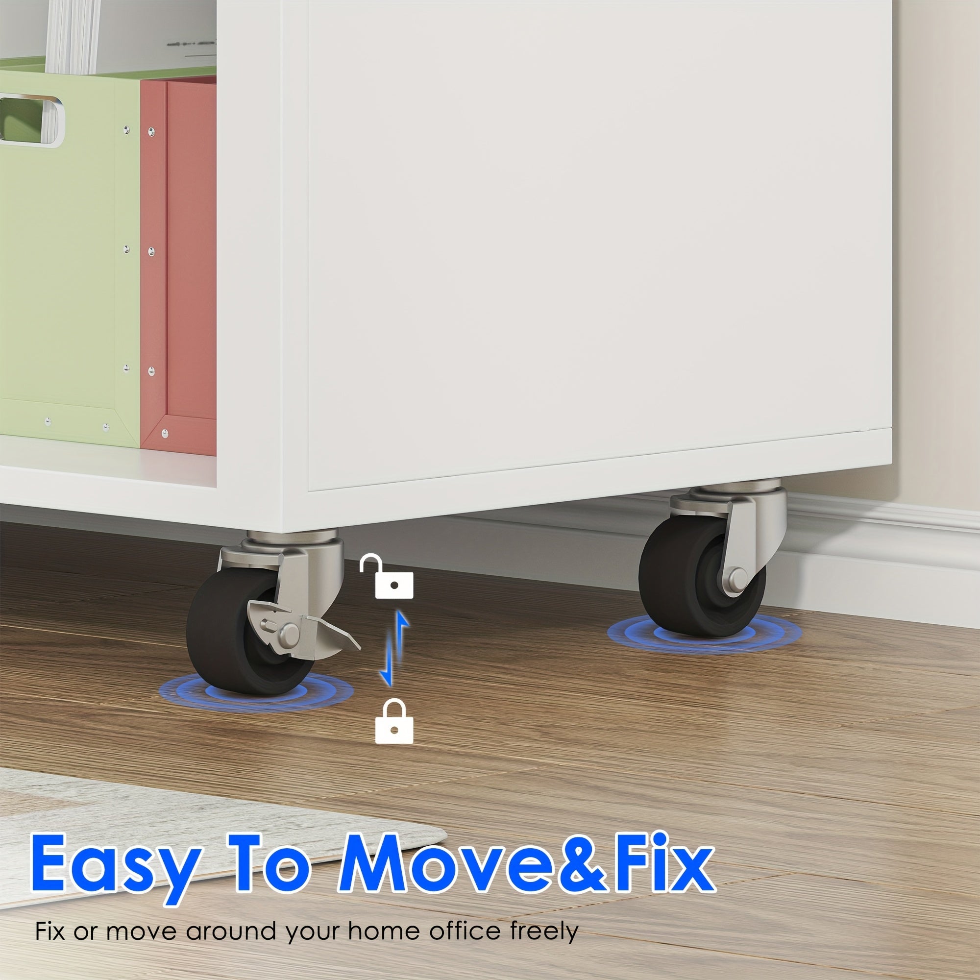 3 Drawer Wood Lateral File Cabinet with Lock, Rolling Mobile Filing Cabinet with Open Storage Shelves, Printer Stand Office Storage Cabinet for Home Office Fits Files Legal\u002FA4 Size