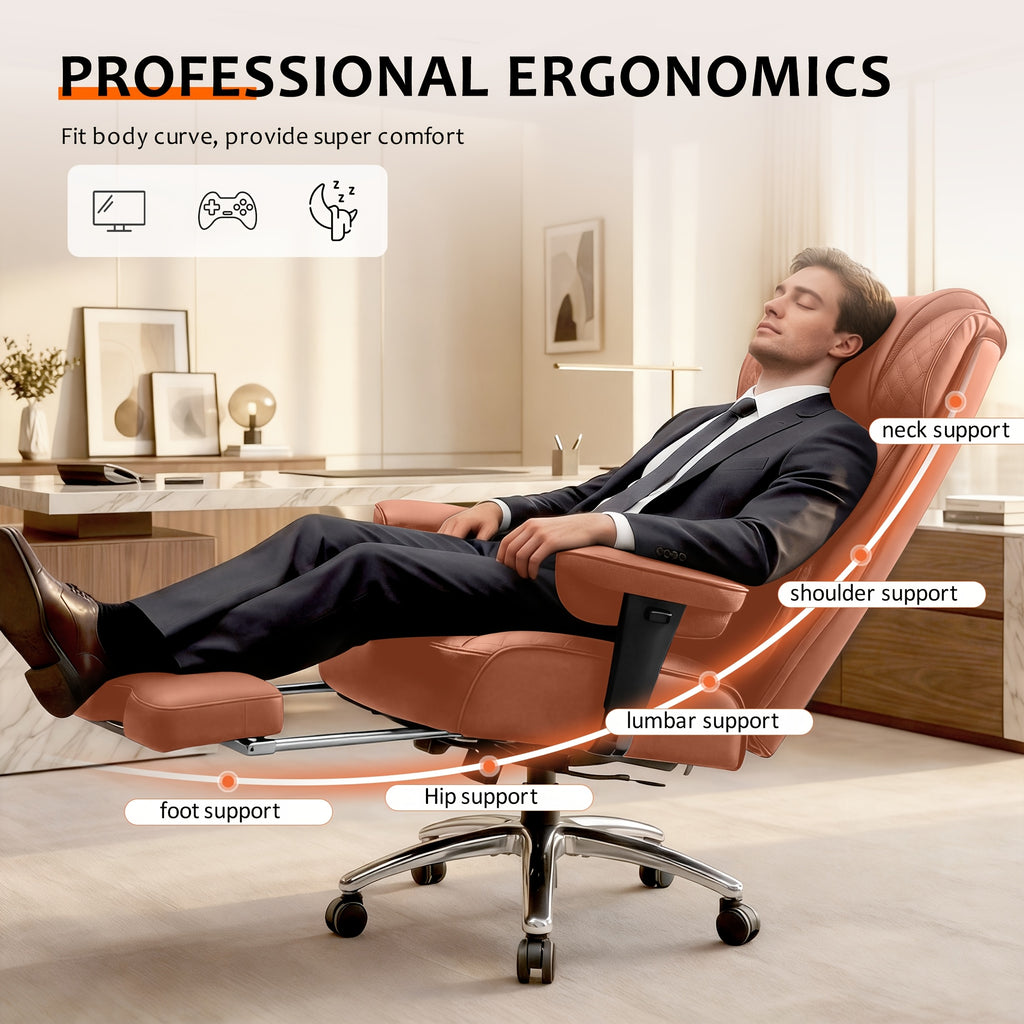 KERDOM Large Office Desk Chair Gaming Chair with Footrest, Swivel High Back Executive Reclining Computer Chair, Padded Lumbar Support, Widened & Thickened Ergonomic Seat, Lifting Armrests Height Adjustable, 400 Lbs Capacity, Anti-Scratch PU Leather