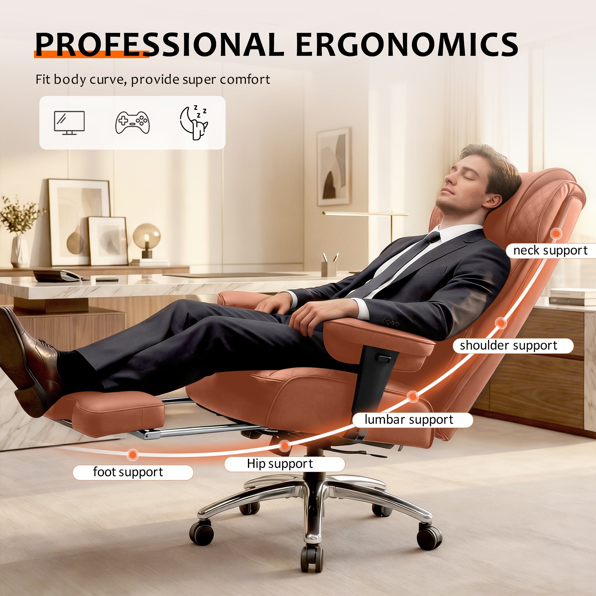 KERDOM Large Office Desk Chair Gaming Chair with Footrest, Swivel High Back Executive Reclining Computer Chair, Padded Lumbar Support, Widened & Thickened Ergonomic Seat, Lifting Armrests Height Adjustable, 400 Lbs Capacity, Anti-Scratch PU Leather