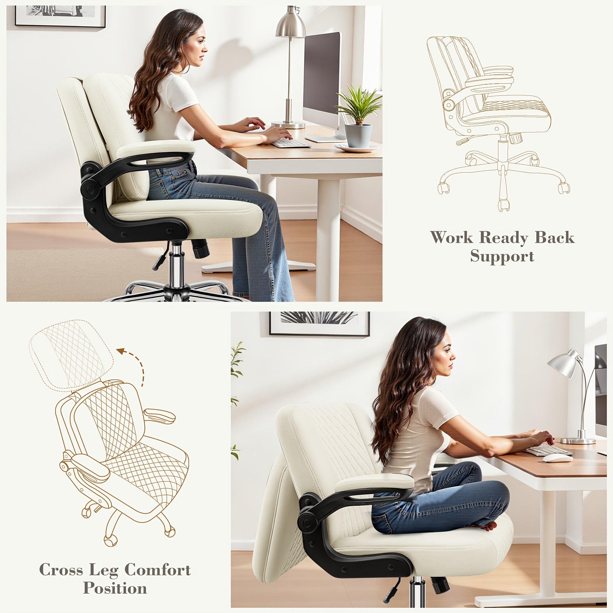 Kerdom'S Innovative Office Chair Features a 3-In-1 Design with a Flip Backrest, Made from Faux Leather. This Ergonomic Chair Is Adjustable in Height, Tilts, And Swivels, Making It Suitable for Home Offices. It Includes Flip-Up Arms