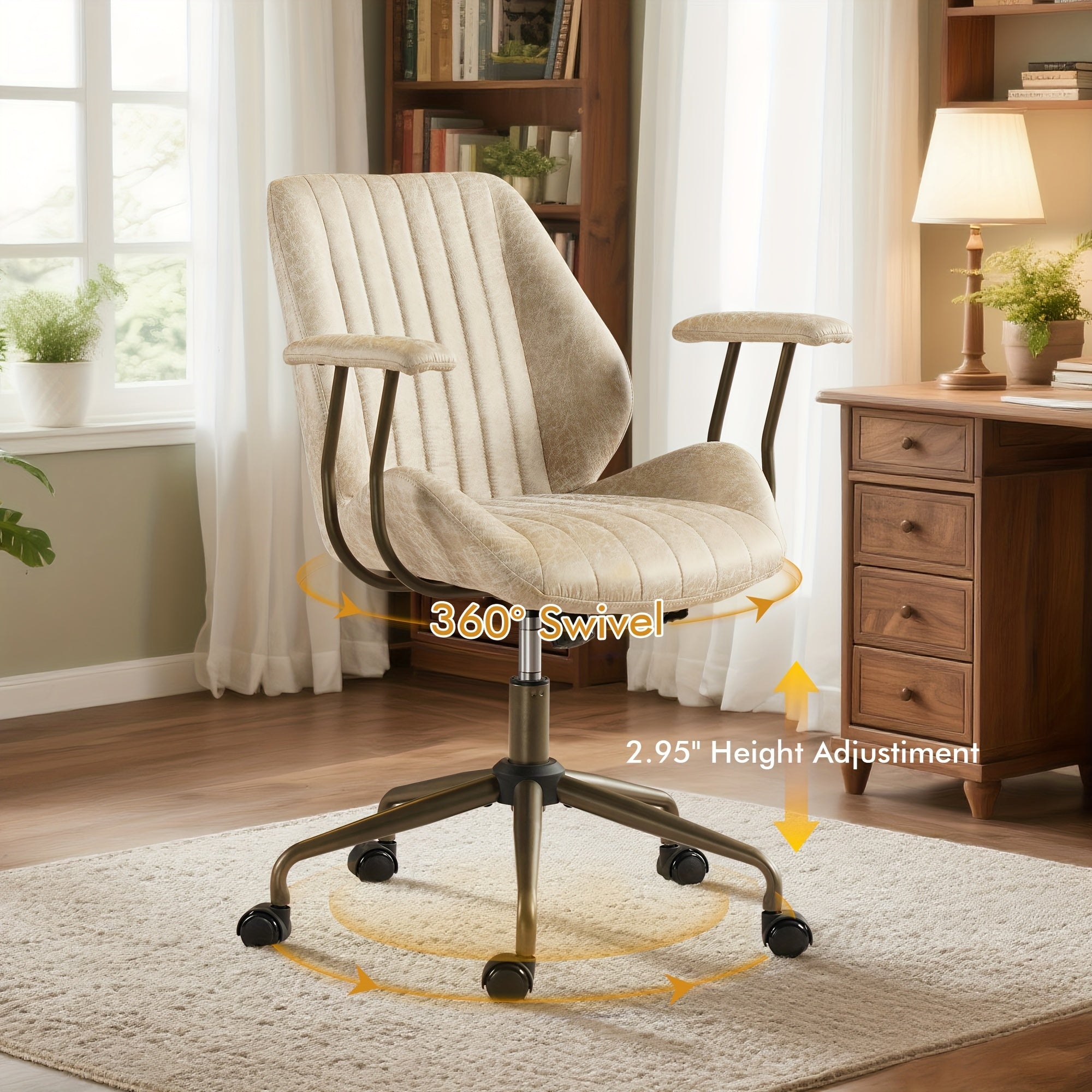 High-Quality Vintage Suede Upholstered Chair for Home Office, Designed for Ergonomic Support And All-Day Comfort with Adjustable Height, Rotating Base, And Lumbar Support, Ideal for Bedroom And Office Use